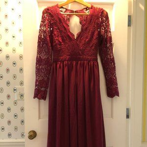 Burgundy maxi dress long sleeve prom/bridesmade